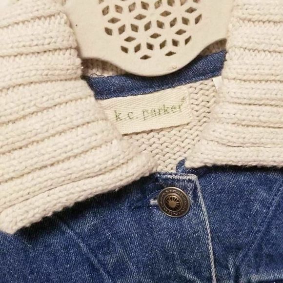 KC Parker Denim Jacket White Nordic Isle Knitted girl 7/8 - Picture 4 of 6